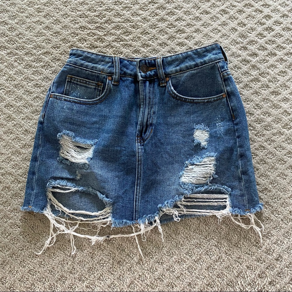 Distressed Jean Mini Skirt